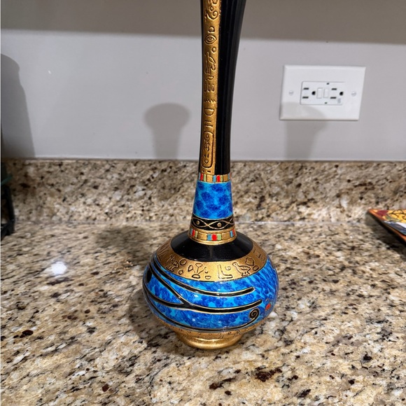Elegant Blue and Gold Egyptian Decorative Vase - Picture 7 of 8